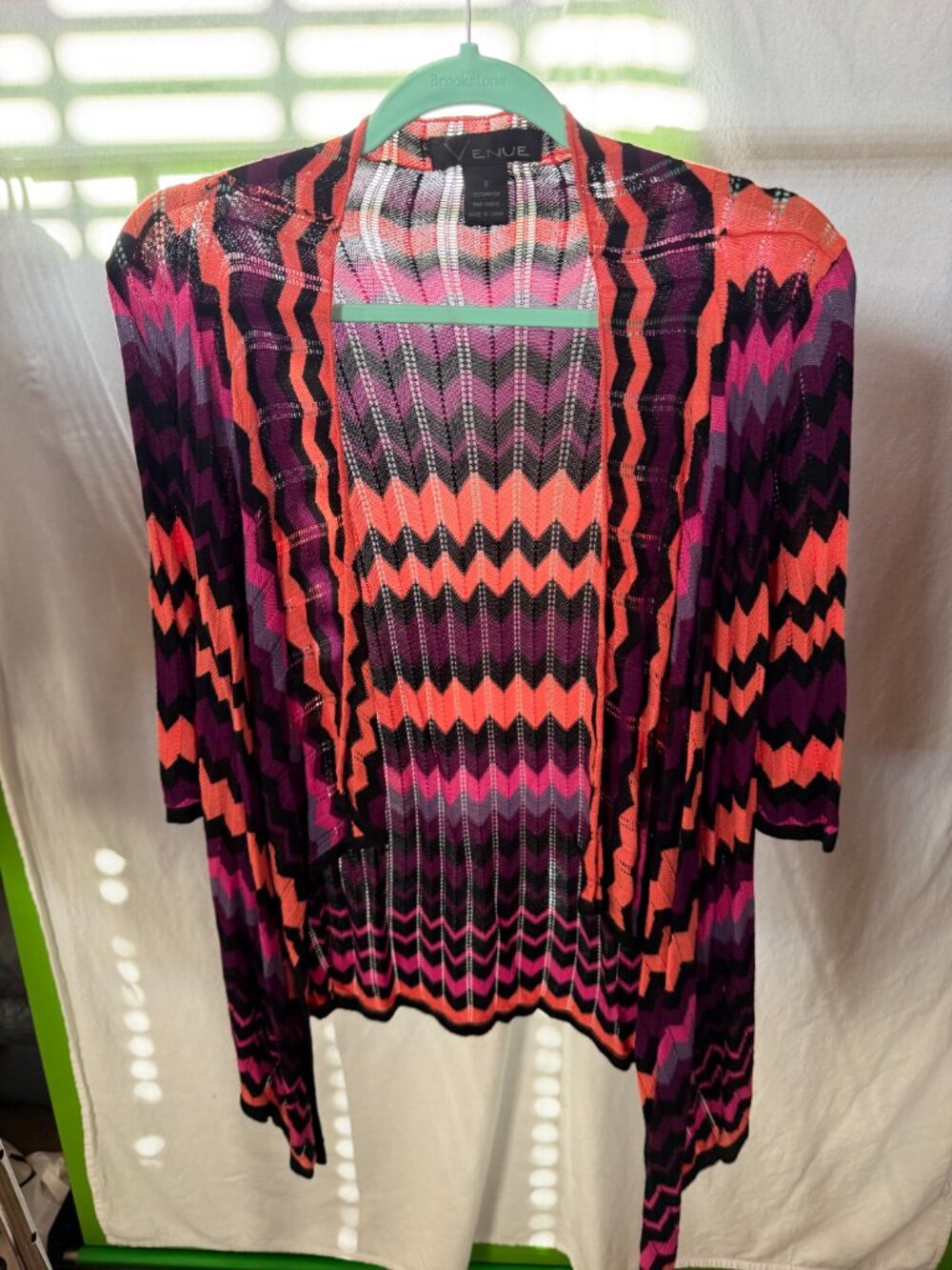 VENUE Chevron Knit Open Front Duster Cardigan Sweater Multicolor Small